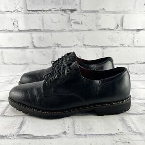 H.S Trask Bison Leather Dress Shoe Mens 9.5 W Black Lace Up Plain Toe Casual